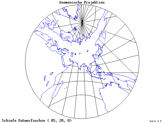 Gnomonic Projection - 85°E, 28°N, 0° - standard