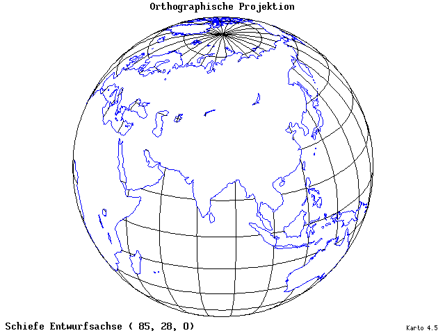 Orthographic Projection - 85°E, 28°N, 0° - standard