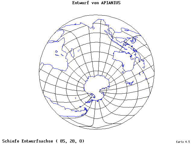 Apianius' Projection - 85°E, 28°N, 0° - standard