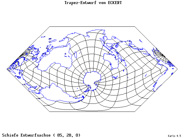 Eckhart's Trapezoid Projection - 85°E, 28°N, 0° - standard