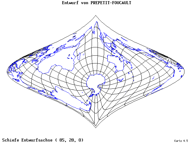 Prepetit-Foucault Projection - 85°E, 28°N, 0° - standard