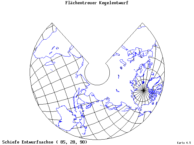 Conical Equal-Area Projection - 85°E, 28°N, 90° - standard