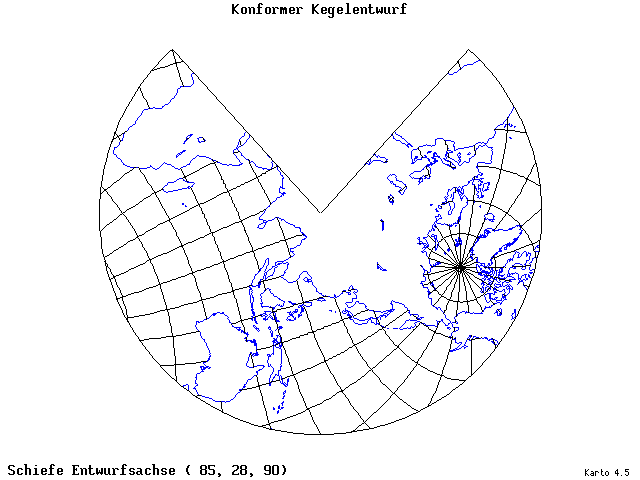 Conical Conformal Projection - 85°E, 28°N, 90° - standard