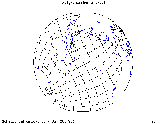 Polyconic Projection - 85°E, 28°N, 90° - standard