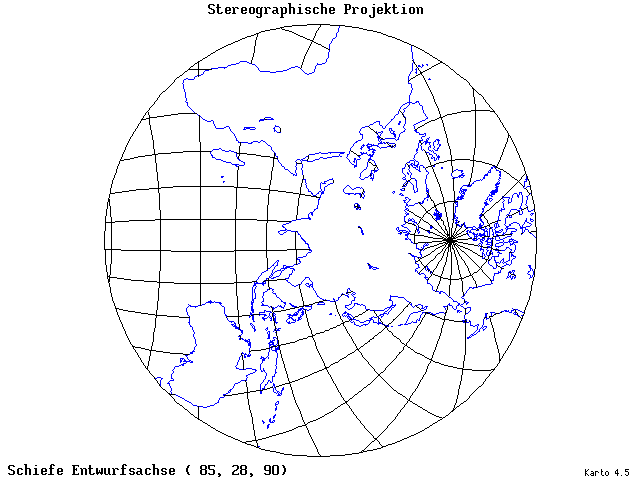 Stereographic Projection - 85°E, 28°N, 90° - standard