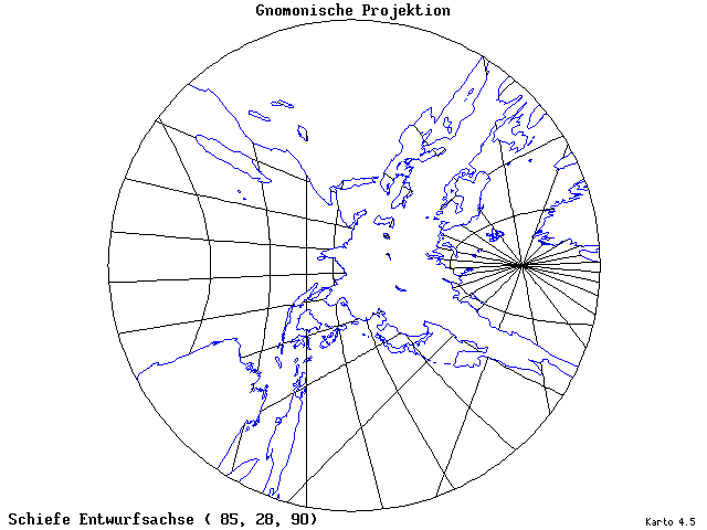 Gnomonic Projection - 85°E, 28°N, 90° - standard