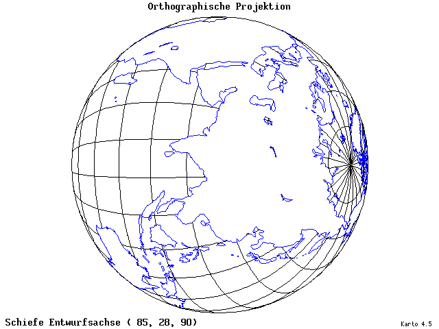 Orthographic Projection - 85°E, 28°N, 90° - standard