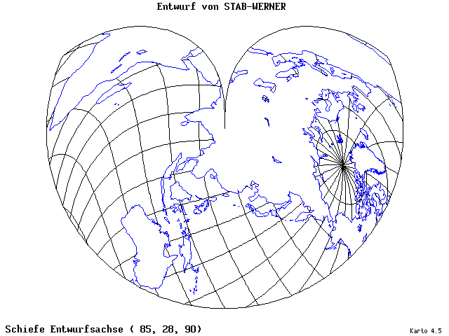 Stab-Werner Projection - 85°E, 28°N, 90° - standard