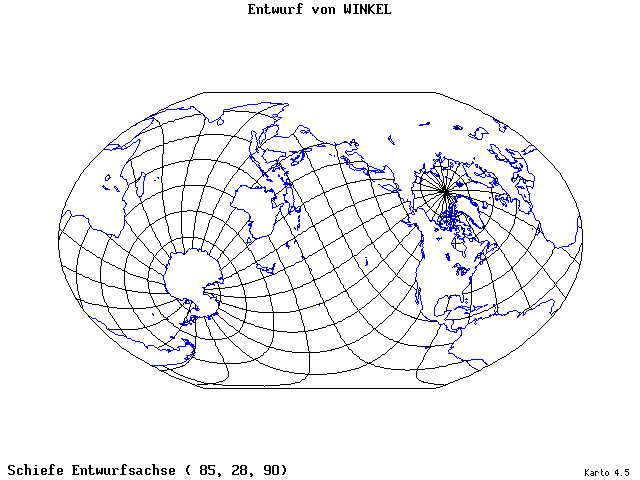 Winkel's Projection - 85°E, 28°N, 90° - standard