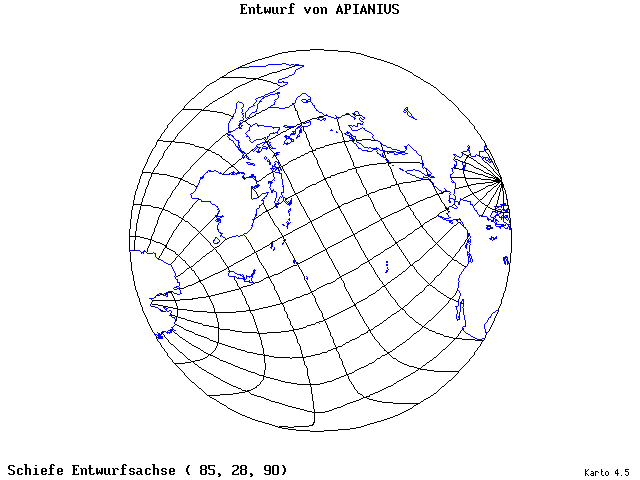 Apianius' Projection - 85°E, 28°N, 90° - standard