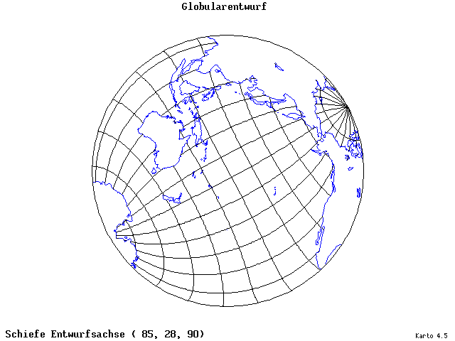 Globular Projection - 85°E, 28°N, 90° - standard