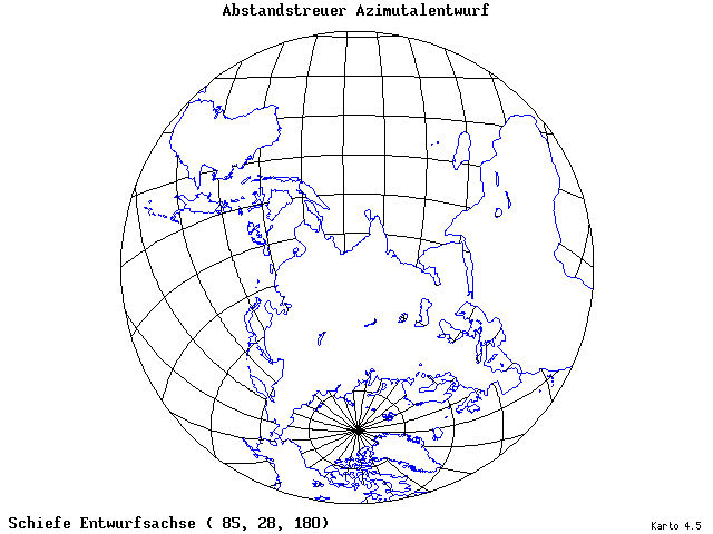 Azimuthal Equidistant Projection - 85°E, 28°N, 180° - standard