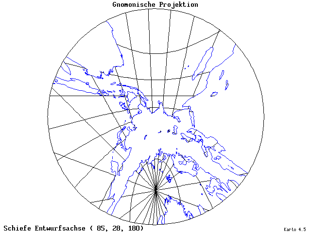 Gnomonic Projection - 85°E, 28°N, 180° - standard