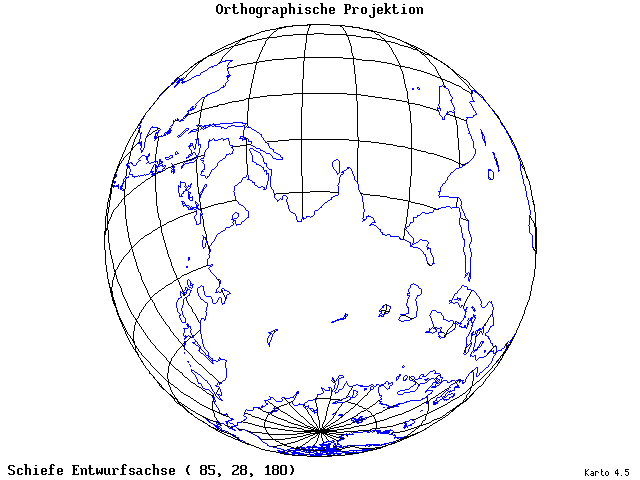 Orthographic Projection - 85°E, 28°N, 180° - standard