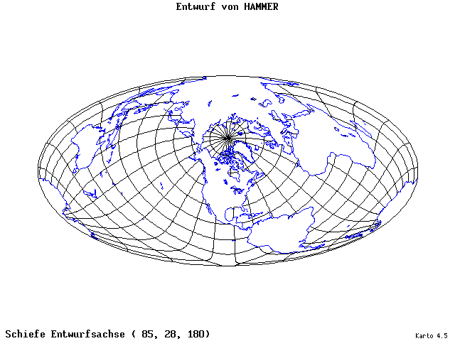 Hammer's Projection - 85°E, 28°N, 180° - standard