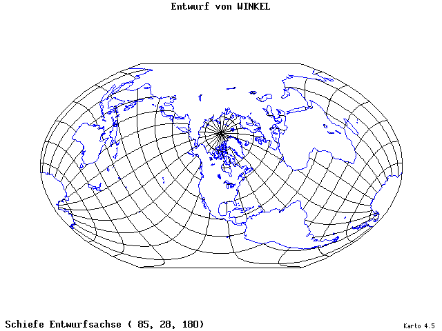 Winkel's Projection - 85°E, 28°N, 180° - standard