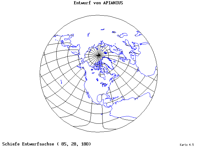 Apianius' Projection - 85°E, 28°N, 180° - standard