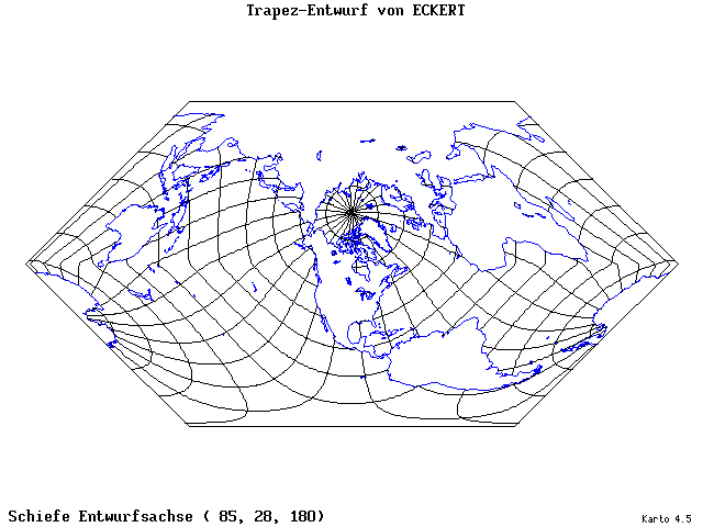 Eckhart's Trapezoid Projection - 85°E, 28°N, 180° - standard