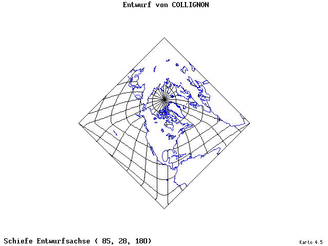 Collignon's Projection - 85°E, 28°N, 180° - standard