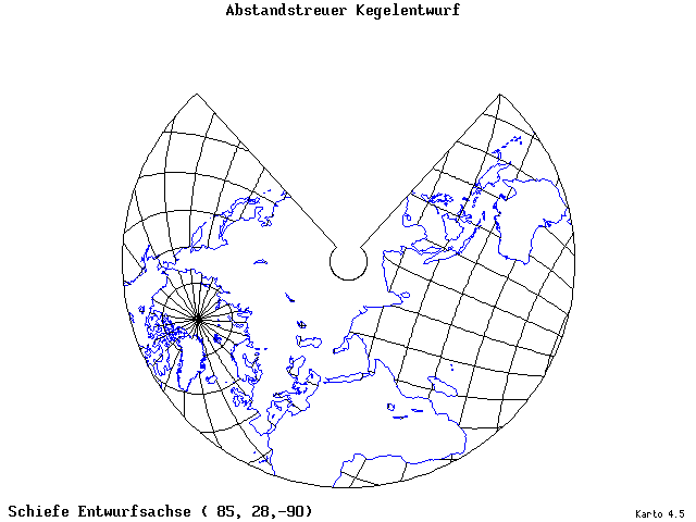 Conical Equidistant Projection - 85°E, 28°N, 270° - standard