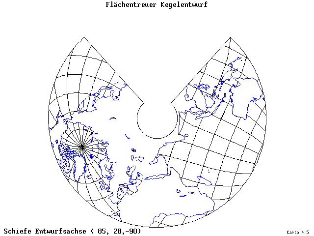 Conical Equal-Area Projection - 85°E, 28°N, 270° - standard