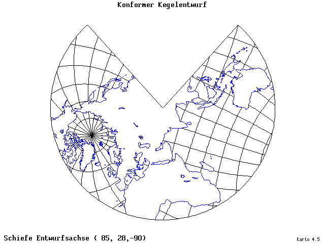 Conical Conformal Projection - 85°E, 28°N, 270° - standard