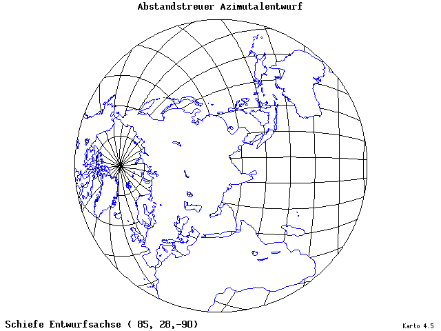 Azimuthal Equidistant Projection - 85°E, 28°N, 270° - standard