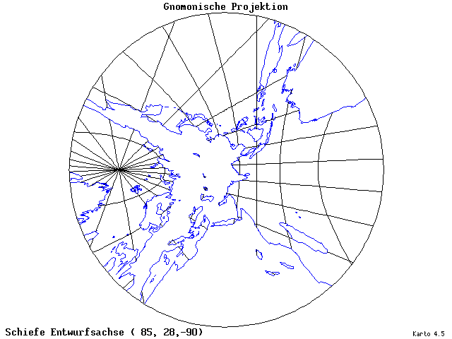 Gnomonic Projection - 85°E, 28°N, 270° - standard