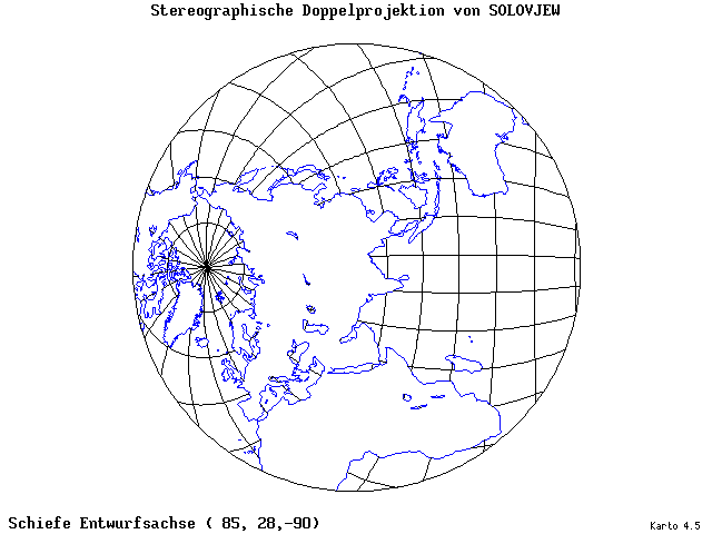 Solovjev's Double-Stereographic Projection - 85°E, 28°N, 270° - standard