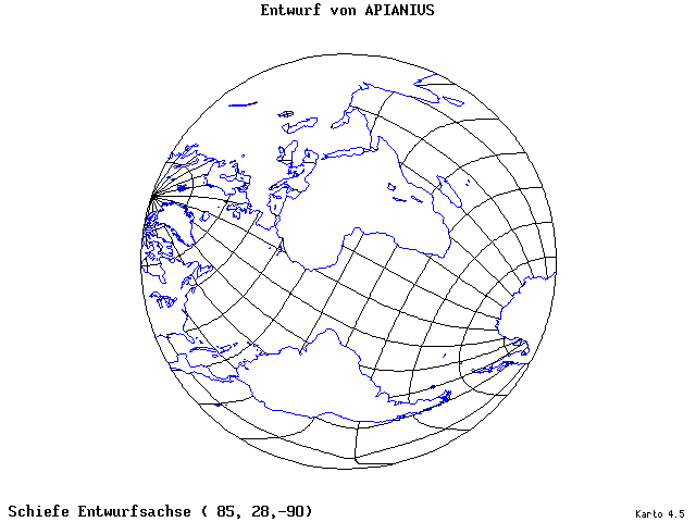 Apianius' Projection - 85°E, 28°N, 270° - standard