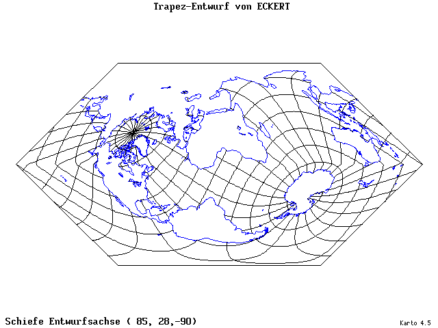 Eckhart's Trapezoid Projection - 85°E, 28°N, 270° - standard