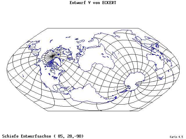 Pseudocylindrical Projection (Eckhart V) - 85°E, 28°N, 270° - standard