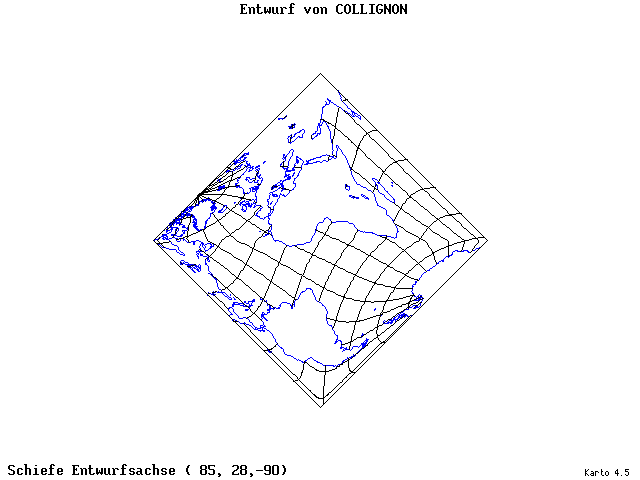 Collignon's Projection - 85°E, 28°N, 270° - standard