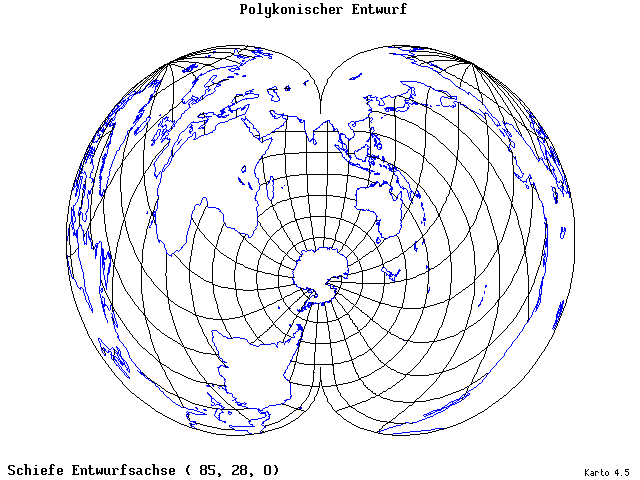 Polyconic Projection - 85°E, 28°N, 0° - wide