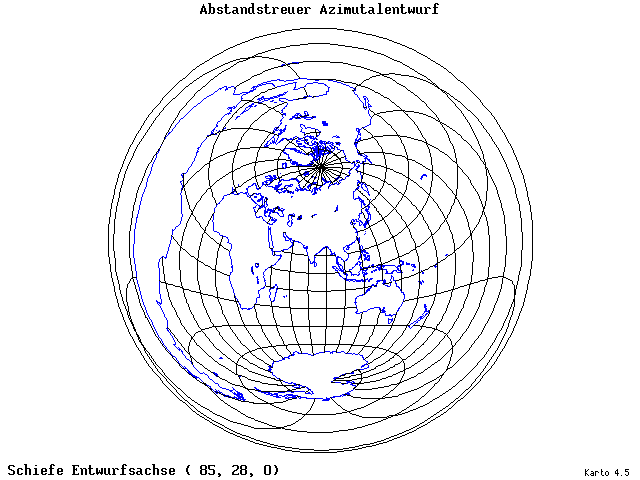 Azimuthal Equidistant Projection - 85°E, 28°N, 0° - wide