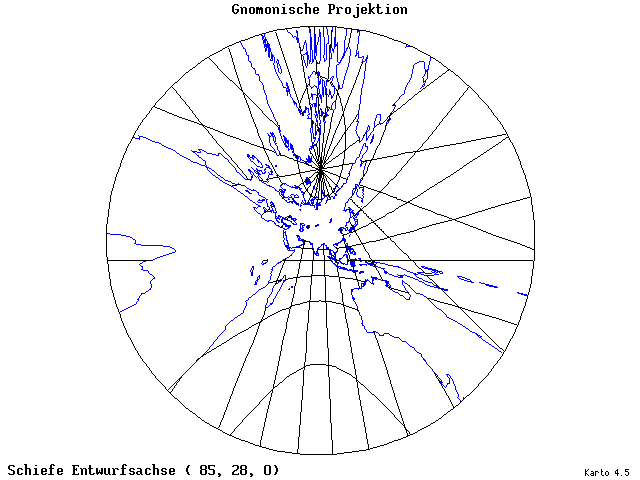 Gnomonic Projection - 85°E, 28°N, 0° - wide