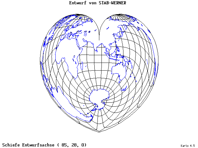 Stab-Werner Projection - 85°E, 28°N, 0° - wide