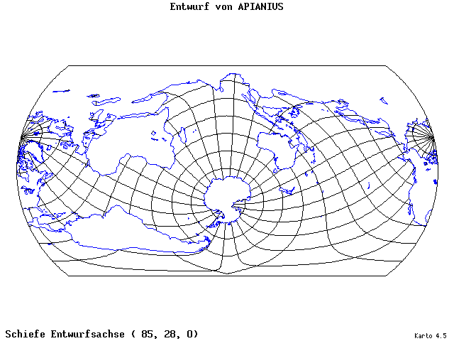 Apianius' Projection - 85°E, 28°N, 0° - wide