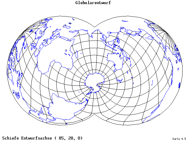 Globular Projection - 85°E, 28°N, 0° - wide
