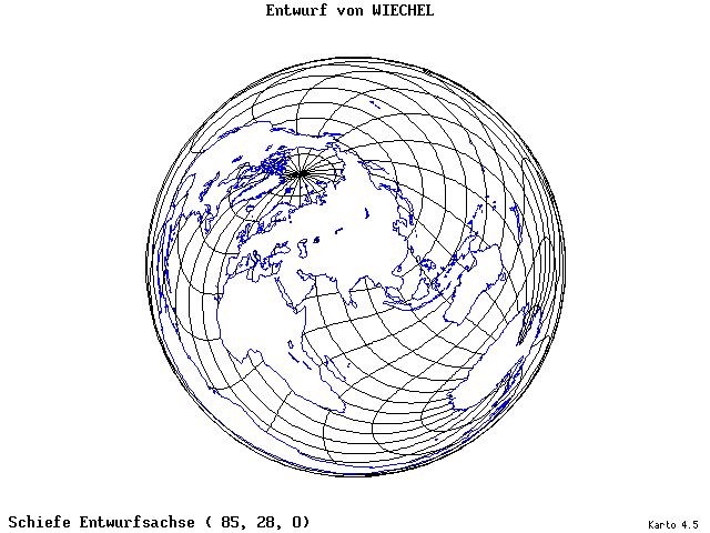 Wiechel's Projection - 85°E, 28°N, 0° - wide