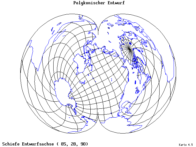 Polyconic Projection - 85°E, 28°N, 90° - wide