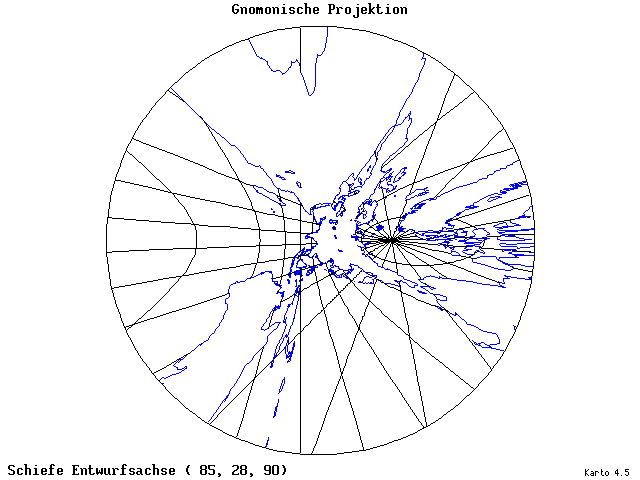 Gnomonic Projection - 85°E, 28°N, 90° - wide