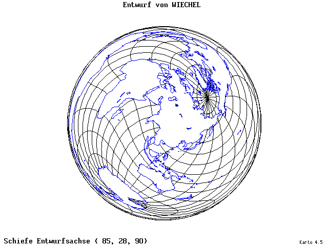 Wiechel's Projection - 85°E, 28°N, 90° - wide