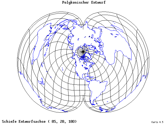 Polyconic Projection - 85°E, 28°N, 180° - wide