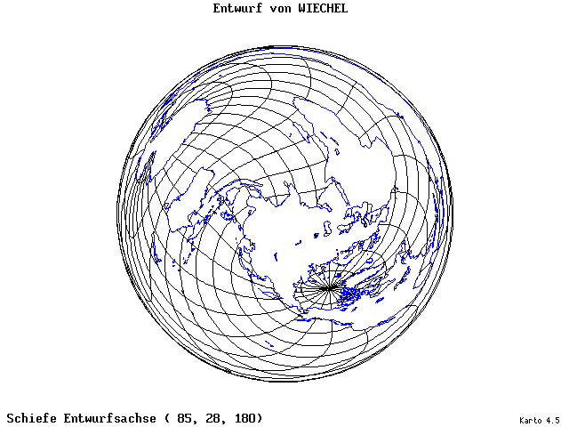 Wiechel's Projection - 85°E, 28°N, 180° - wide