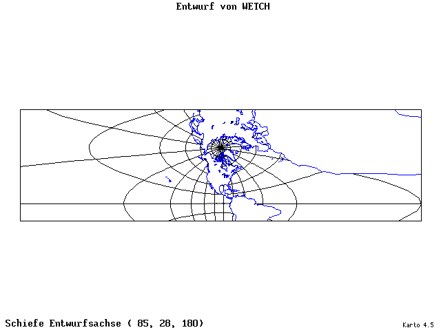 Wetch's Projection - 85°E, 28°N, 180° - wide