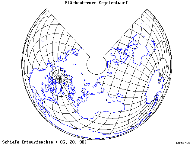 Conical Equal-Area Projection - 85°E, 28°N, 270° - wide