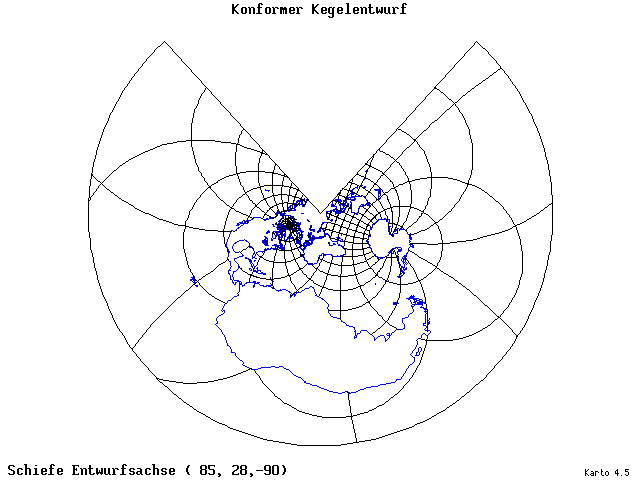 Conical Conformal Projection - 85°E, 28°N, 270° - wide