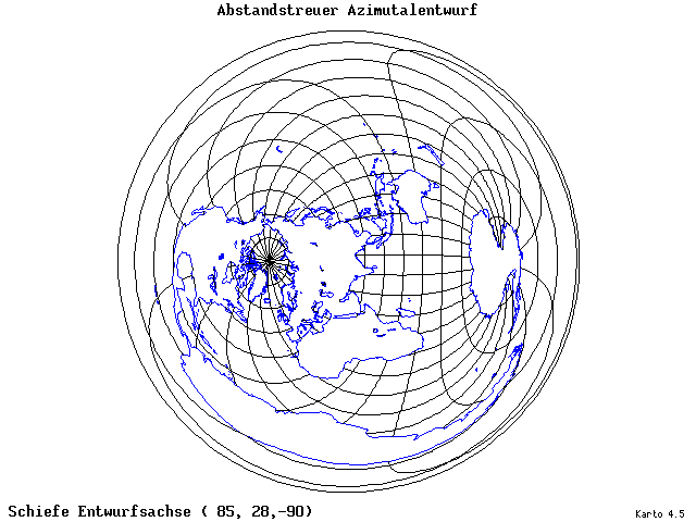 Azimuthal Equidistant Projection - 85°E, 28°N, 270° - wide