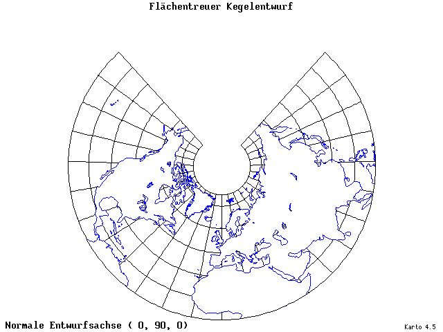 Conical Equal-Area Projection - 0°E, 90°N, 0° - standard